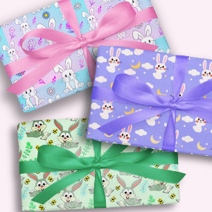 Hoja De Papel De Regalo Ilustracion de conejo lindo  Lavanda verde rosa