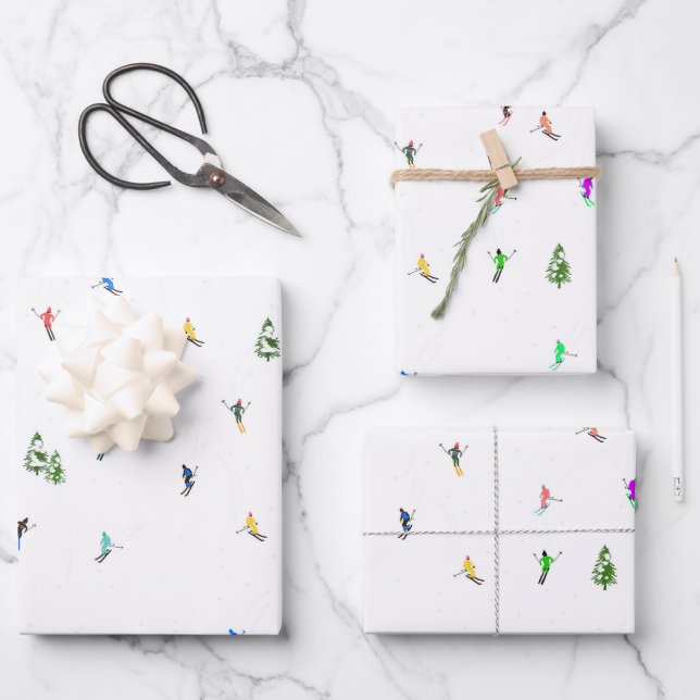 Hoja De Papel De Regalo Ilustracion de esquí alpino de vacaciones (Anverso)