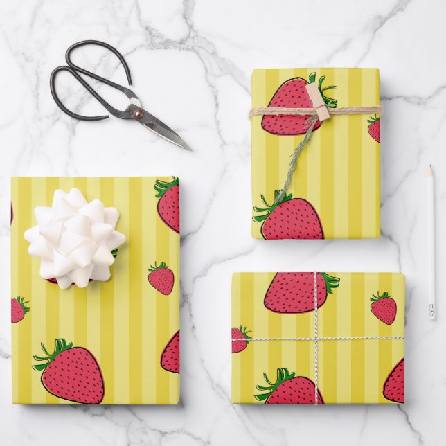 Hoja De Papel De Regalo Ilustracion de fresas (Anverso)