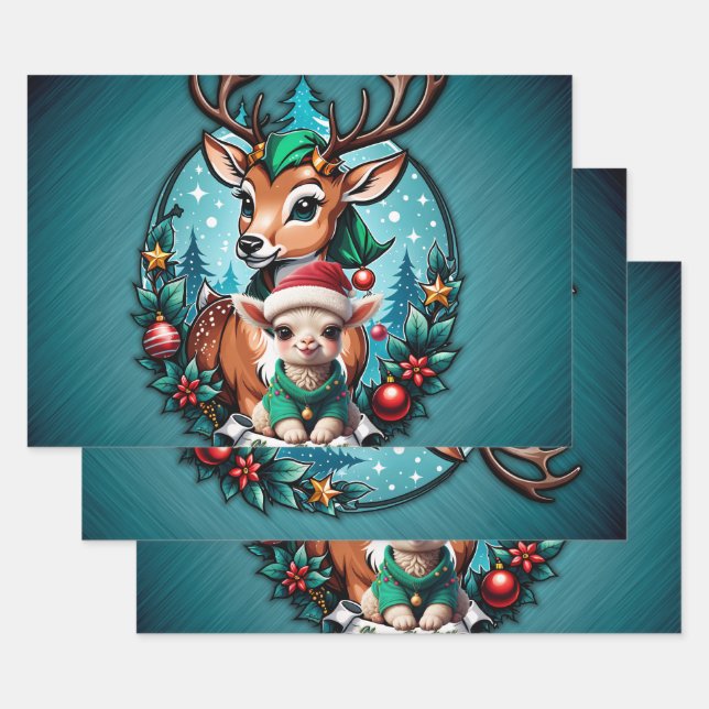 Hoja De Papel De Regalo Ilustracion de Navidades alegres e invitantes (Set)