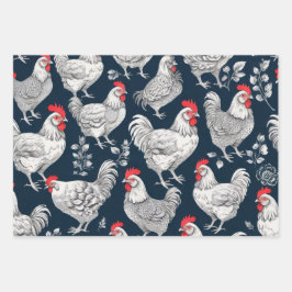 Hoja De Papel De Regalo Ilustracion de pollo de época