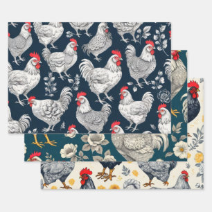 Hoja De Papel De Regalo Ilustracion de pollo de época