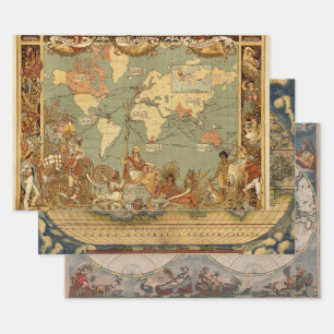 Hoja De Papel De Regalo Ilustración del Mapa Mundial Antiguo de 1886