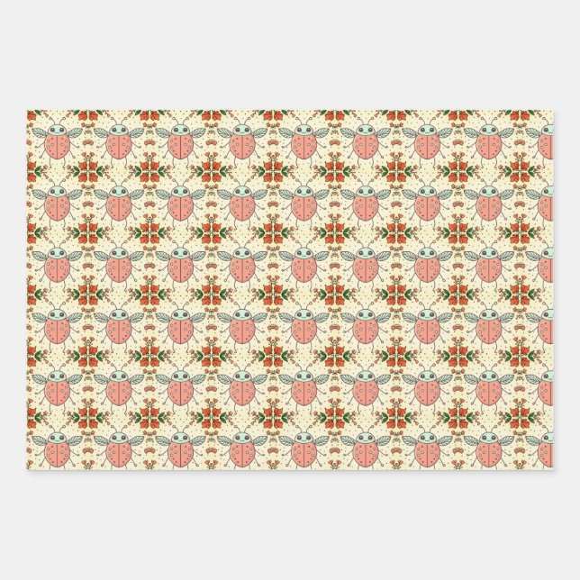 Hoja De Papel De Regalo Ilustracion dibujado a mano por Cute Ladybug Heart (Anverso)