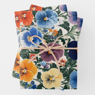 Hoja De Papel De Regalo Ilustracion Floral Vibrante Pansy