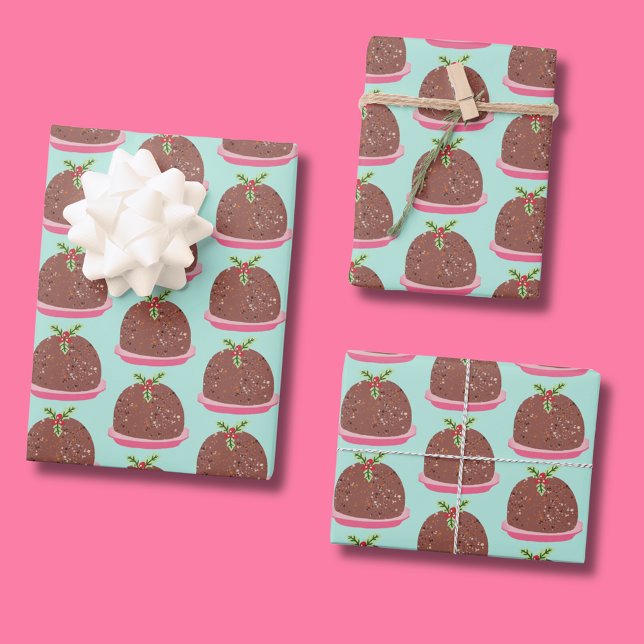 Hoja De Papel De Regalo Ilustración moderna de pudín de Navidad alegre (Cute 'My Little Pudding' Christmas wrapping paper)