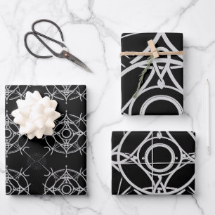 Hoja De Papel De Regalo Ilustracion negro lino plateado zodiaco