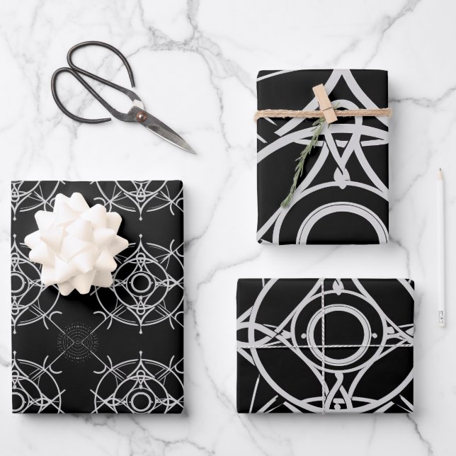 Hoja De Papel De Regalo Ilustracion negro lino plateado zodiaco (Anverso)