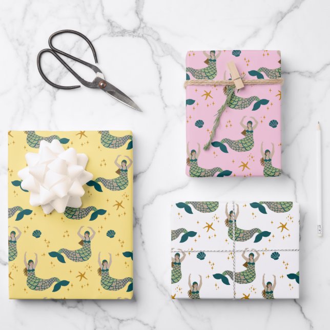 Hoja De Papel De Regalo Ilustracion temático moderno de Sirena (Anverso)