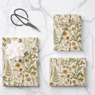 Hoja De Papel De Regalo Ilustraciones Botánicas de Flores y Hierbas de Mea