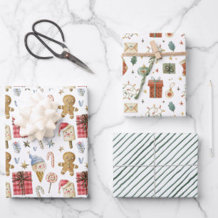 Hoja De Papel De Regalo Ilustraciones Navideñas de Acuarela Caprichosas