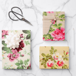 Hoja De Papel De Regalo Ilustraciones vintage de rosas sobre base neutral