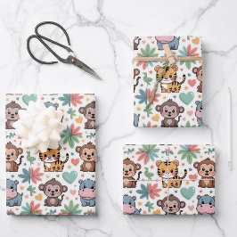 Hoja De Papel De Regalo Imagen con patrón que presenta animales de dibujos