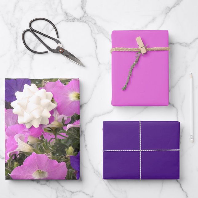 Hoja De Papel De Regalo Imagen De Morning Glory Pink & Purple Flowers (Anverso)