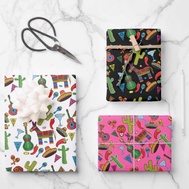 Hoja De Papel De Regalo Imágenes Fiestas de Fiesta Mexicana (Anverso)