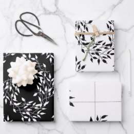 Hoja De Papel De Regalo Impresión botánica en blanco y negro