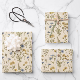 Hoja De Papel De Regalo Impresión botánica Meadowcore Flores Azules Amaril