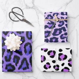 Hoja De Papel De Regalo Impresión de animal morado azul de leopardo negro