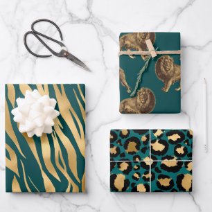Hoja De Papel De Regalo Impresión de animales africanos en verde azulado y
