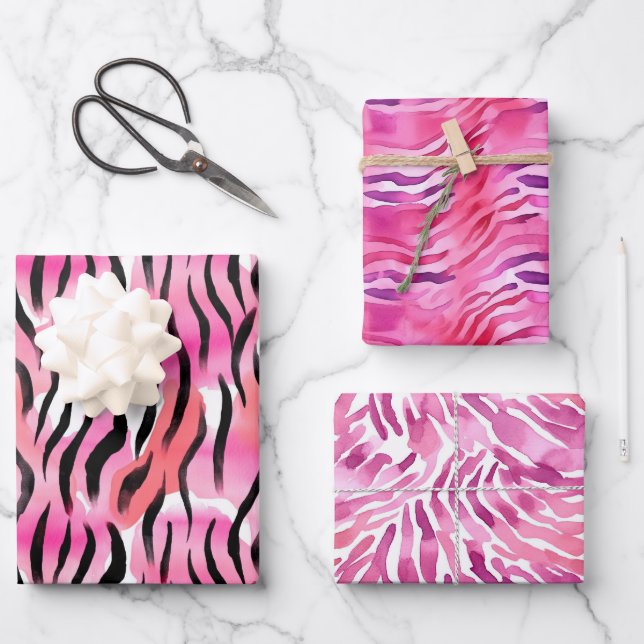 Hoja De Papel De Regalo Impresión de animales de cebra negra rosa (Anverso)