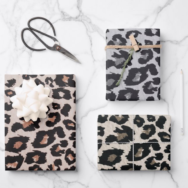 Hoja De Papel De Regalo Impresión de animales de leopardo negro gris naran (Anverso)