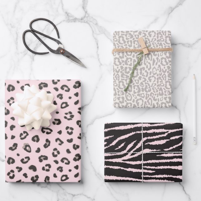 Hoja De Papel De Regalo Impresión de animales rosados femeninos (Anverso)