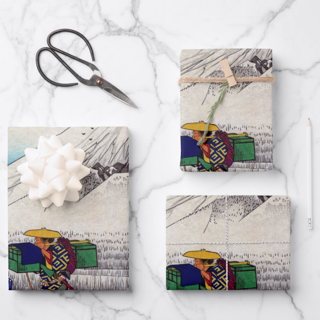 Hoja De Papel De Regalo Impresión de bloques de madera del Monte Fuji japo (Anverso)