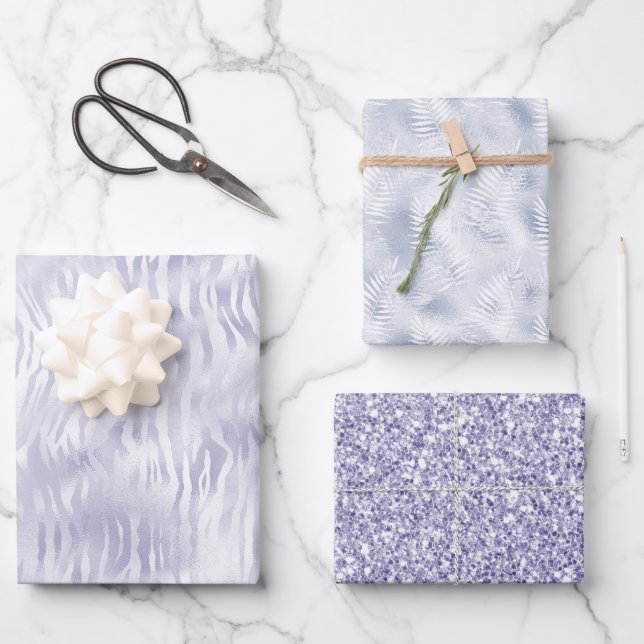 Hoja De Papel De Regalo Impresión de cebra lilac glam Lavender (Anverso)