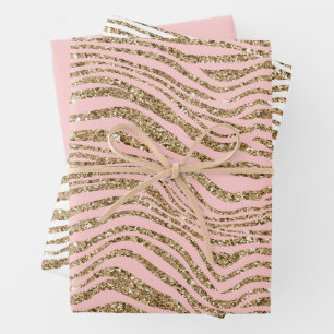 Hoja De Papel De Regalo Impresión de cebra Purpurina de imitación de oro r