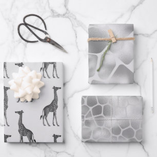 Hoja De Papel De Regalo Impresión de jirafas azules plateadas