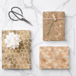 Hoja De Papel De Regalo Impresión de la jirafa de Purpurina Sand Beige Gol
