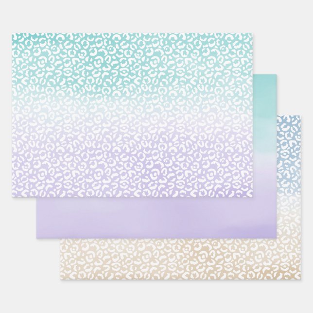 Hoja De Papel De Regalo Impresión de leopardo acuoso morado Aqua (Set)