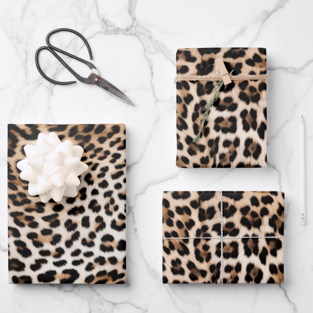 Hoja De Papel De Regalo Impresión de leopardo de crema blanco de moda (Anverso)