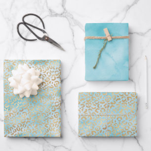 Hoja De Papel De Regalo Impresión de leopardo de oro blanco de bonito Aqua