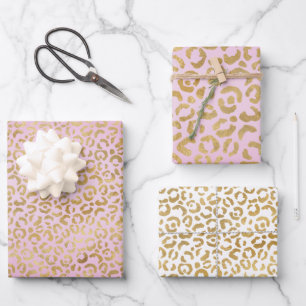 Hoja De Papel De Regalo Impresión de leopardo de oro rosa       