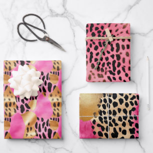 Hoja De Papel De Regalo Impresión de leopardo de oro rosa