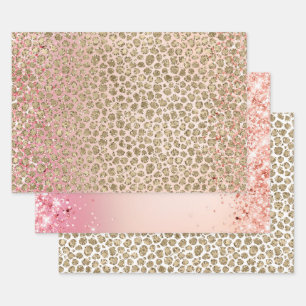 Hoja De Papel De Regalo Impresión de leopardo de oro rosado