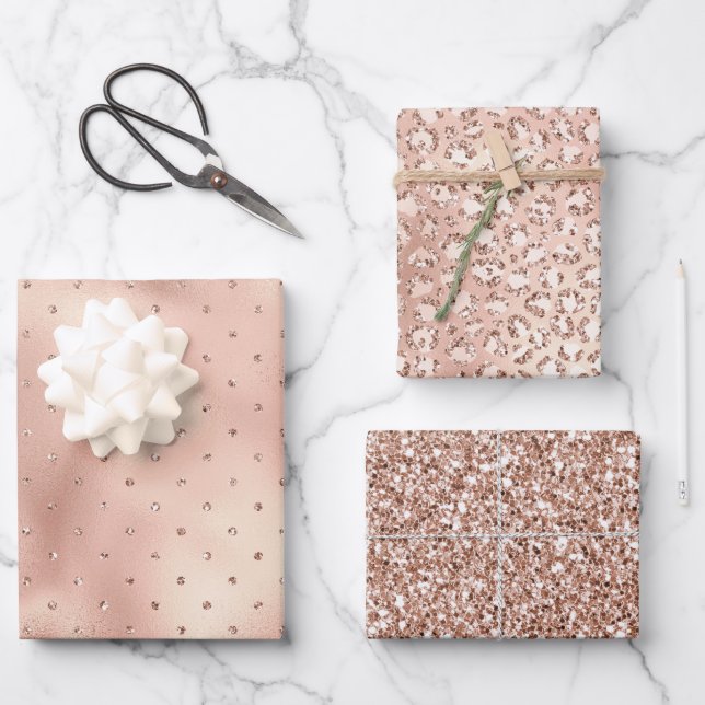 Hoja De Papel De Regalo Impresión de leopardo de puntos de Purpurina de gl (Anverso)