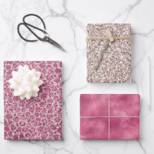 Hoja De Papel De Regalo Impresión de leopardo de Purpurina Girly Pink