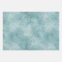 Hoja De Papel De Regalo Impresión de leopardo del glam azul Aqua