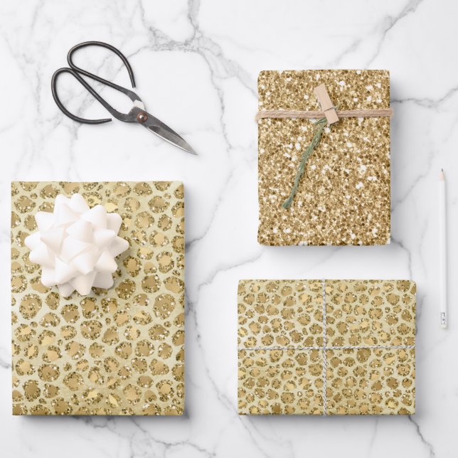 Hoja De Papel De Regalo Impresión de leopardo del Purpurina Glitzy Glam Go (Anverso)