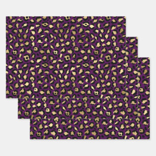 Hoja De Papel De Regalo Impresión de leopardo morado y dorado