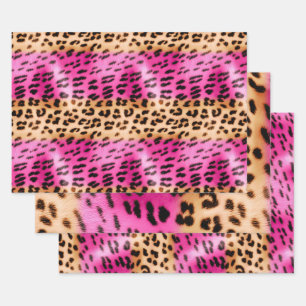 Hoja De Papel De Regalo Impresión de leopardo negro de crema rosada Girly