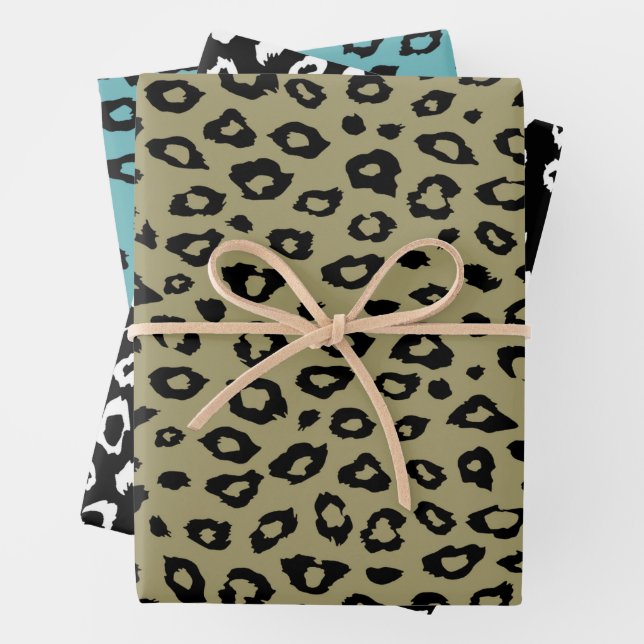 Hoja De Papel De Regalo Impresión de leopardo negro verde oliva (In situ)