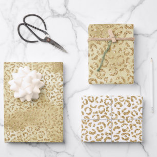 Hoja De Papel De Regalo Impresión de leopardo Purpurina de oro de Glam