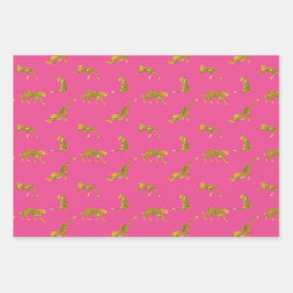 Hoja De Papel De Regalo Impresión de leopardo rosa y dorado