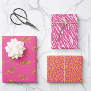 Hoja De Papel De Regalo Impresión de leopardo rosa y dorado