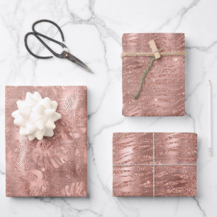 Hoja De Papel De Regalo Impresión de los animales de los Glam de Oro Rosa 
