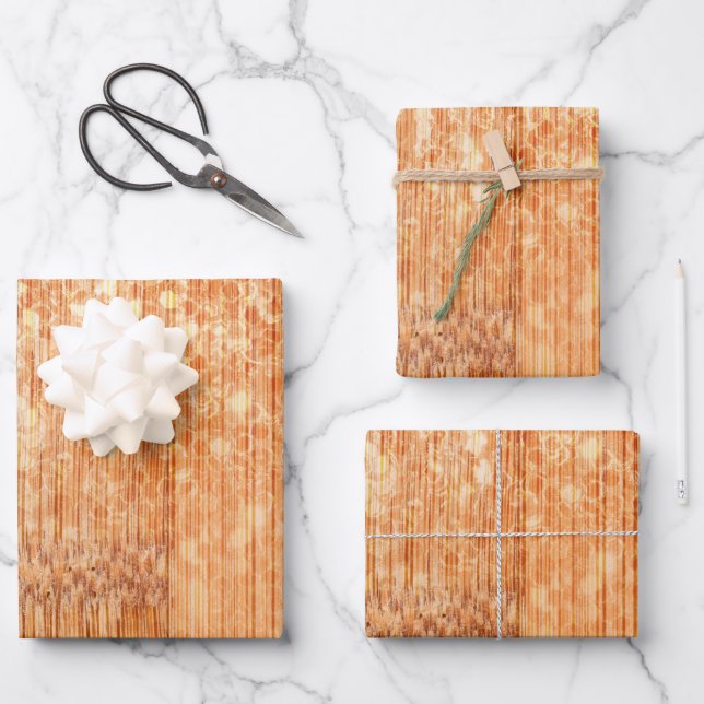 Hoja De Papel De Regalo Impresión de madera de bambú de naranja espumosame (Anverso)