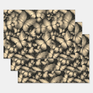 Hoja De Papel De Regalo Impresión de mariposas doradas
